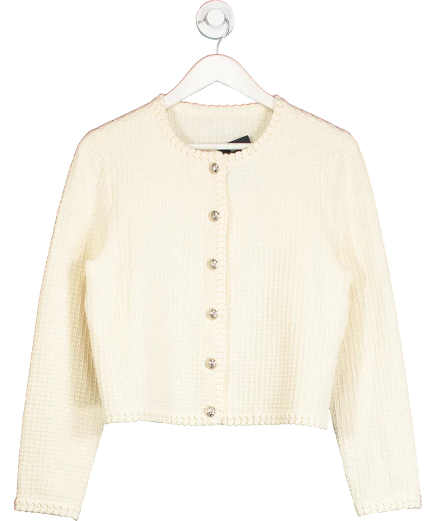 Goelia Cream Openwork Long Sleeve Knitted Women Cardigan UK 10