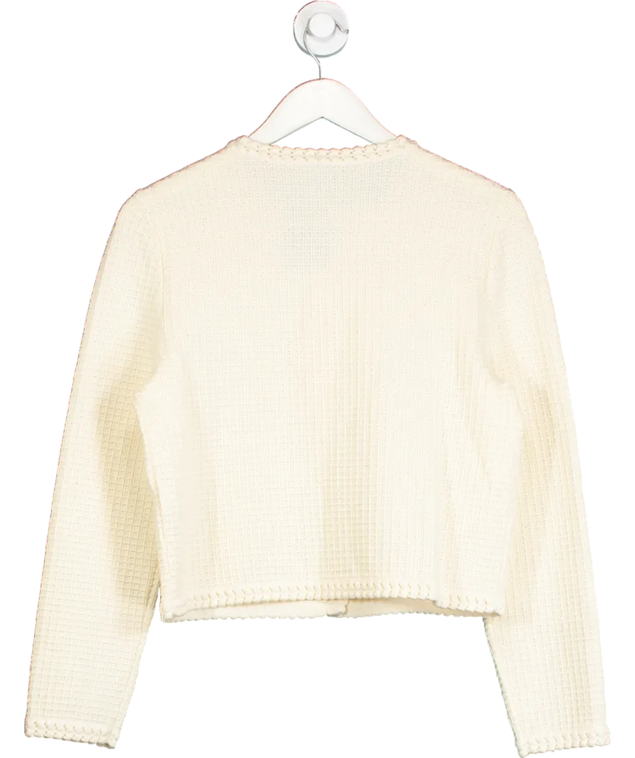 Goelia Cream Openwork Long Sleeve Knitted Women Cardigan UK 10
